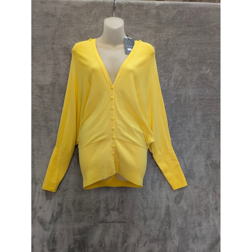 Canary Yellow Dolman Cardigan Women Medium Button Up Gathered Waist Minimalist